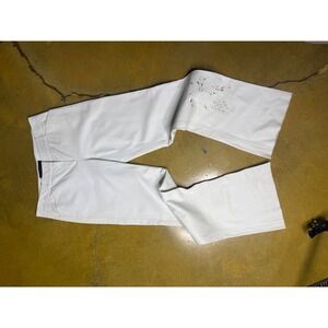 Y2K Vtg Express Design Studio‎ Leather Pants White Floral Cutout Editor Size 8